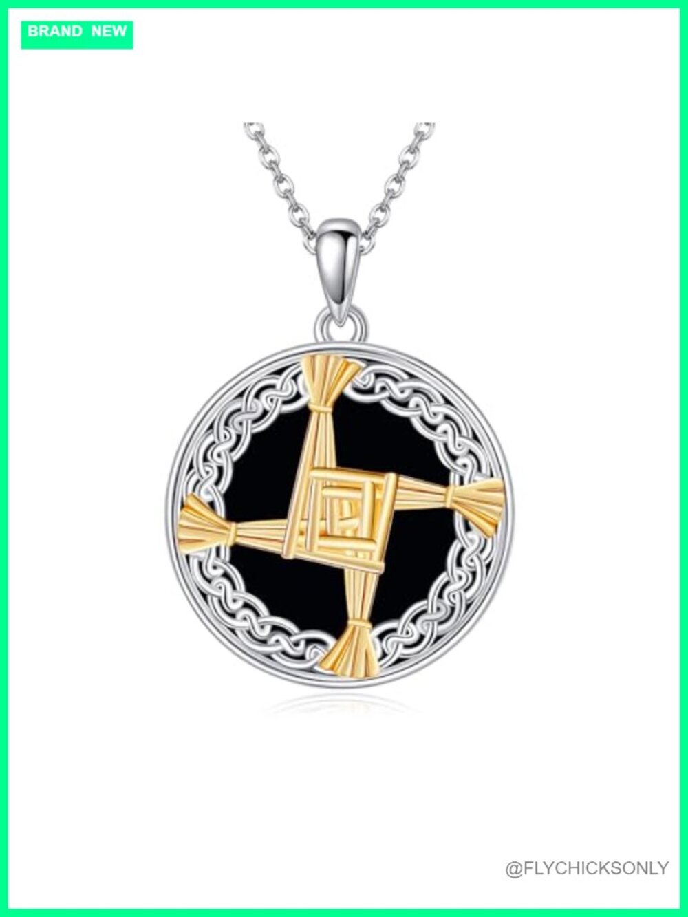 URONE 925 Sterling Silver St Brigids Cross Pendant Necklace Black Onyx Celtic